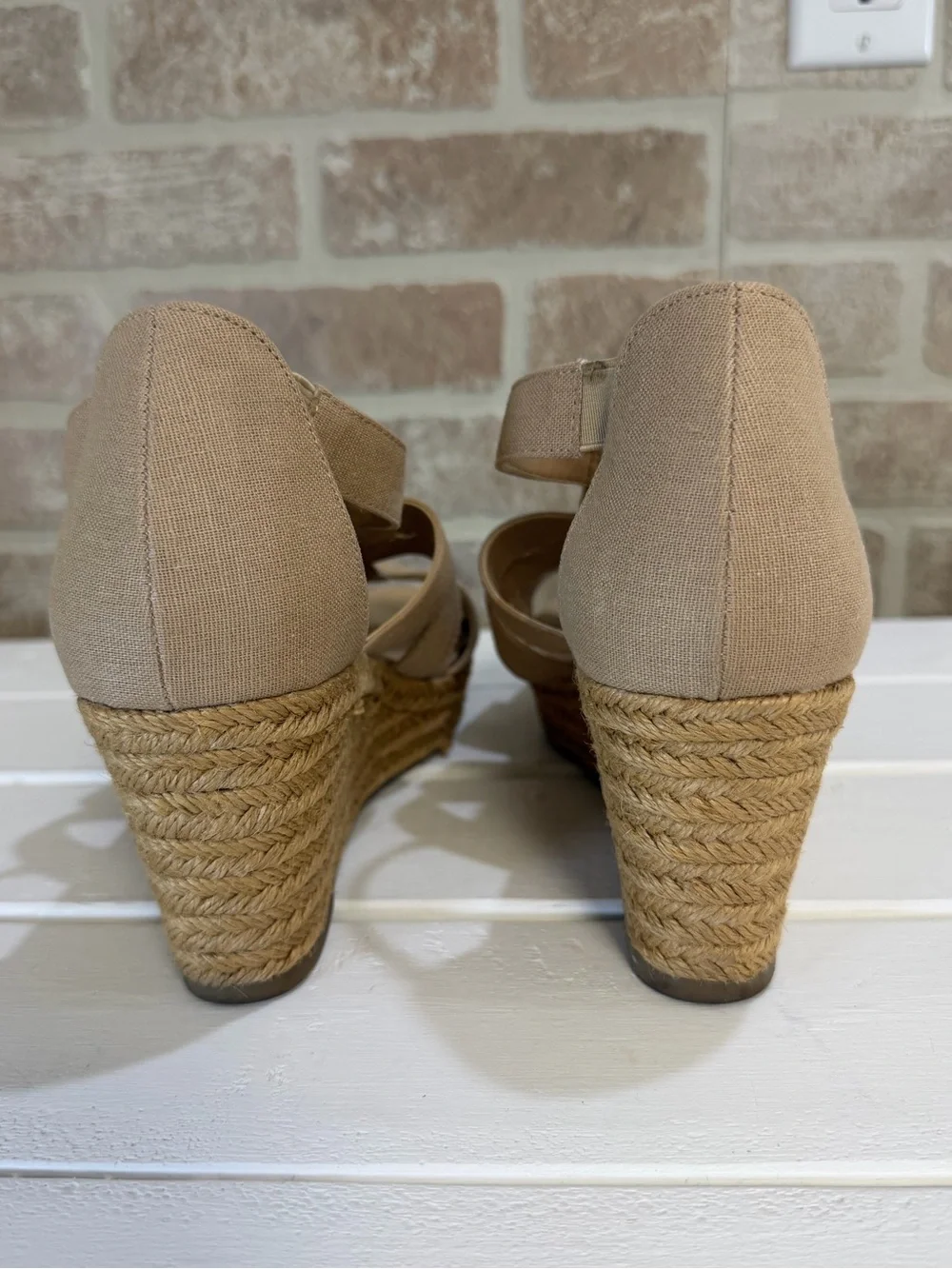 Lauren Ralph Lauren Kelcie Espadrille Wedge Sandals Beige Linen Zip Front SZ 8B